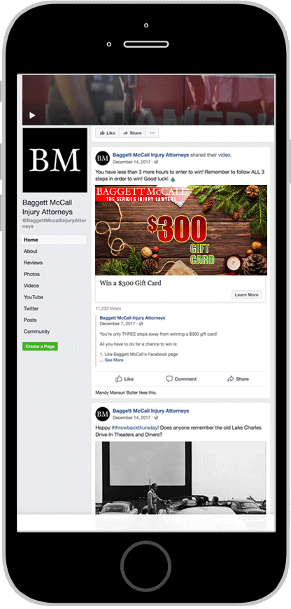 Baggett McCall social promotion shown on an iPhone