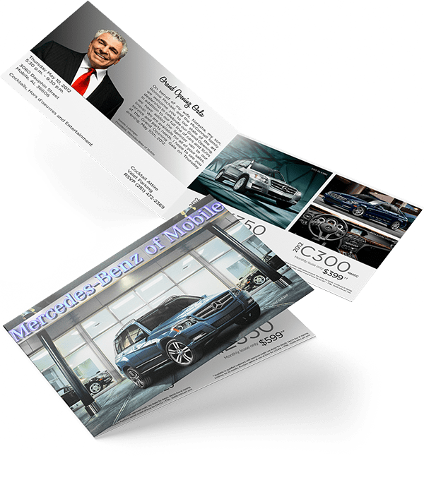 The inside and outside of a Mercedes of mobile brochure