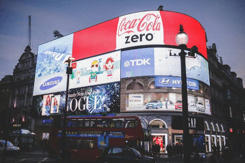 Piccadilly Square with Multiple advertisements on the monitors