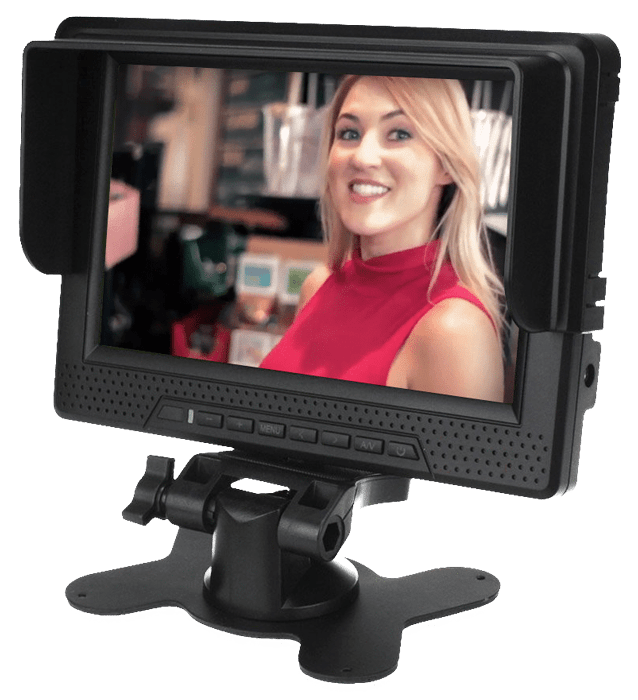 Field monitor showing a woman smiling