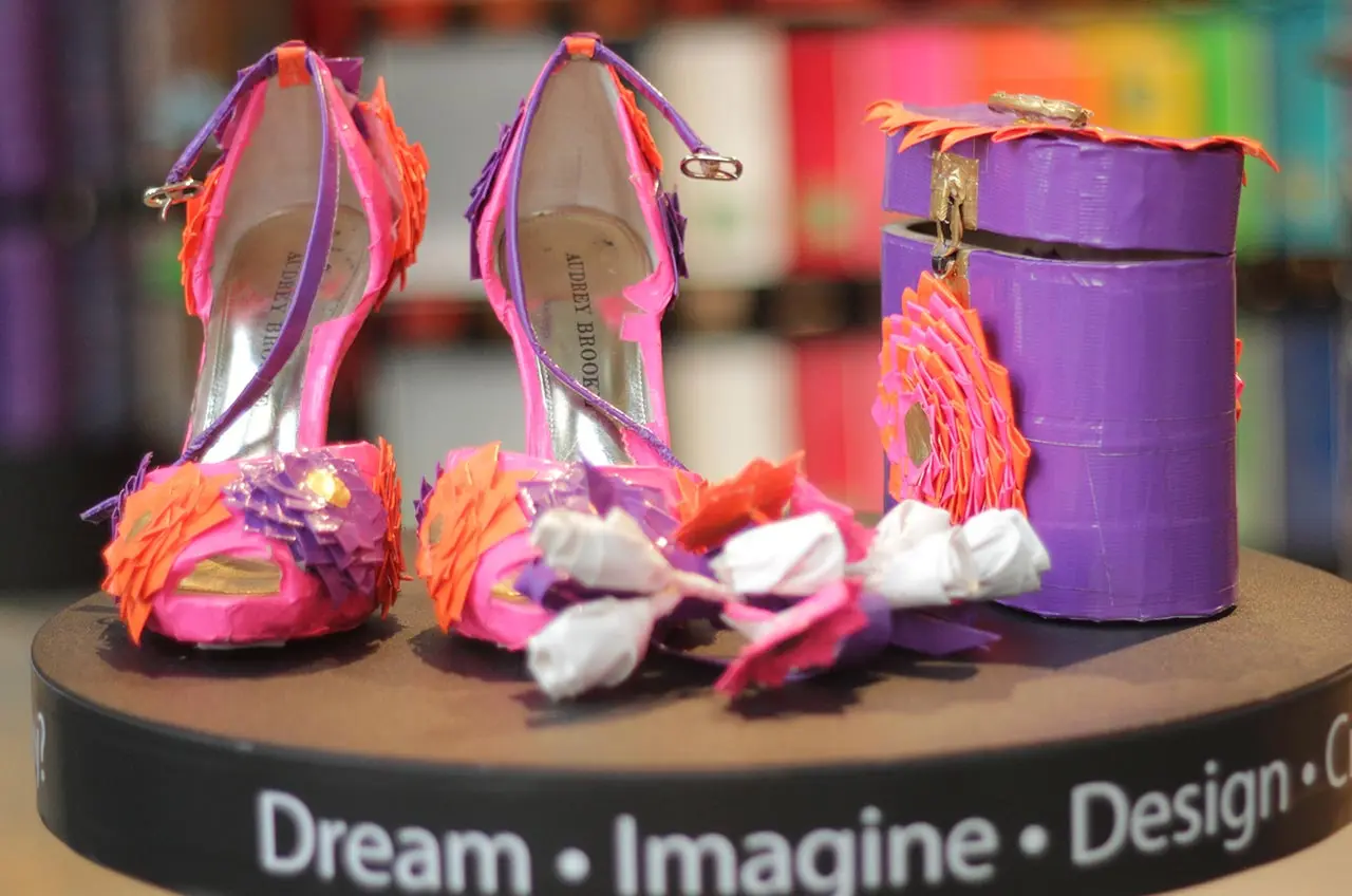 Hand made Womens shoes and matching handbag made out of ducktape