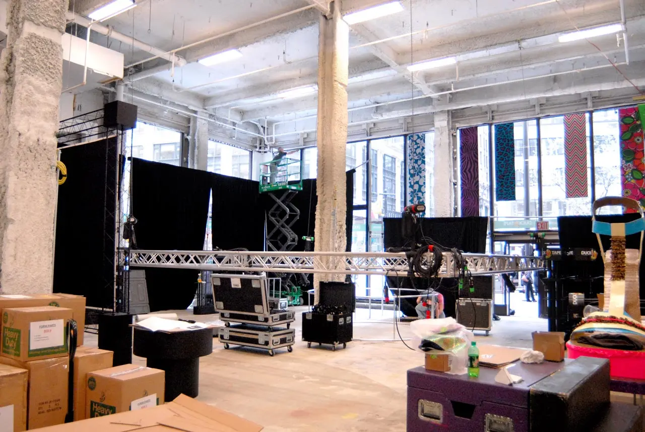 The setup of the Times Square Duck Tape pop-up store in New York City