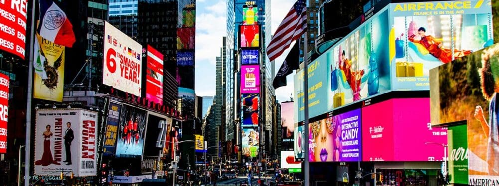vibrant picture of ad boards in timesquare
