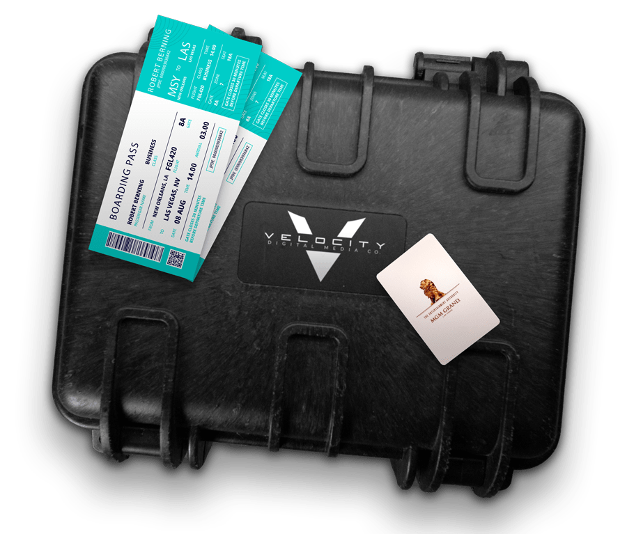 Velocity travel camera case, boarding passes and hotel keys
